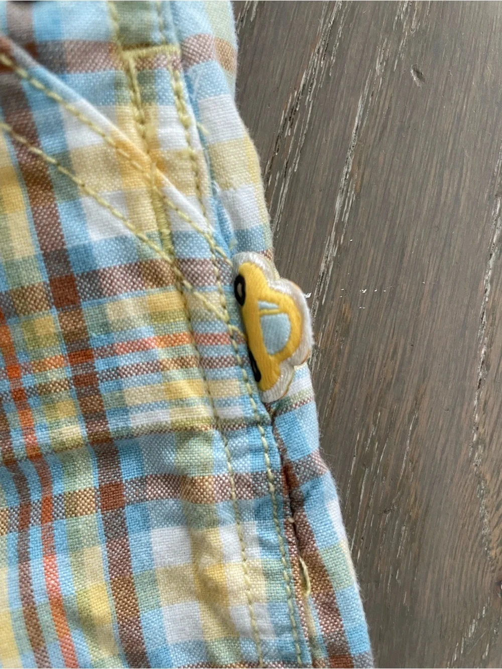 Gymboree 2007 Plaid Short Overalls in Yellow and Blue